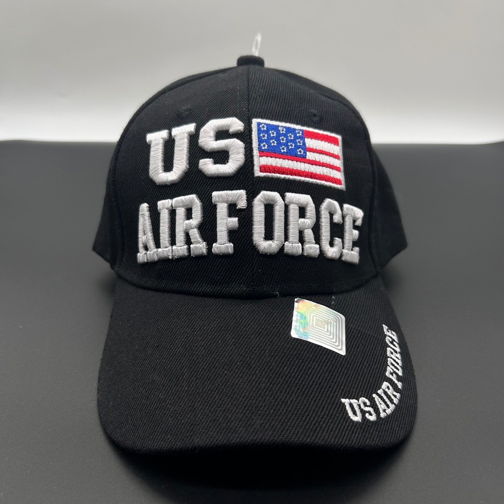 New US Air Force Hat Baseball Cap‎ OS Black Embroidered American Flag Veteran